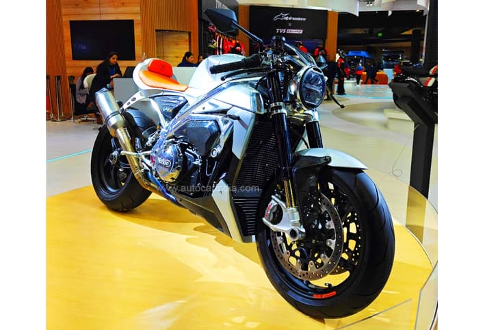 The Norton V4 CR was on display at the TVS booth even as company officials are tight-lipped about the British marque's Indian plans.